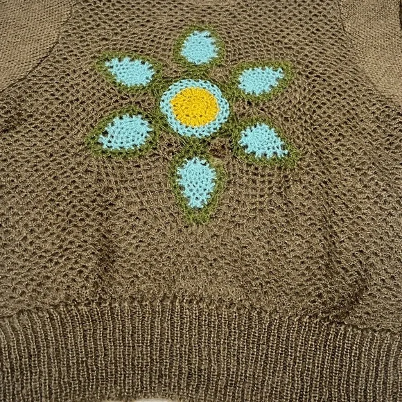 Mu Fashion Women's Floral Sunflower Sweater Olive Green Balloon Sleeves - Picture 2 of 10